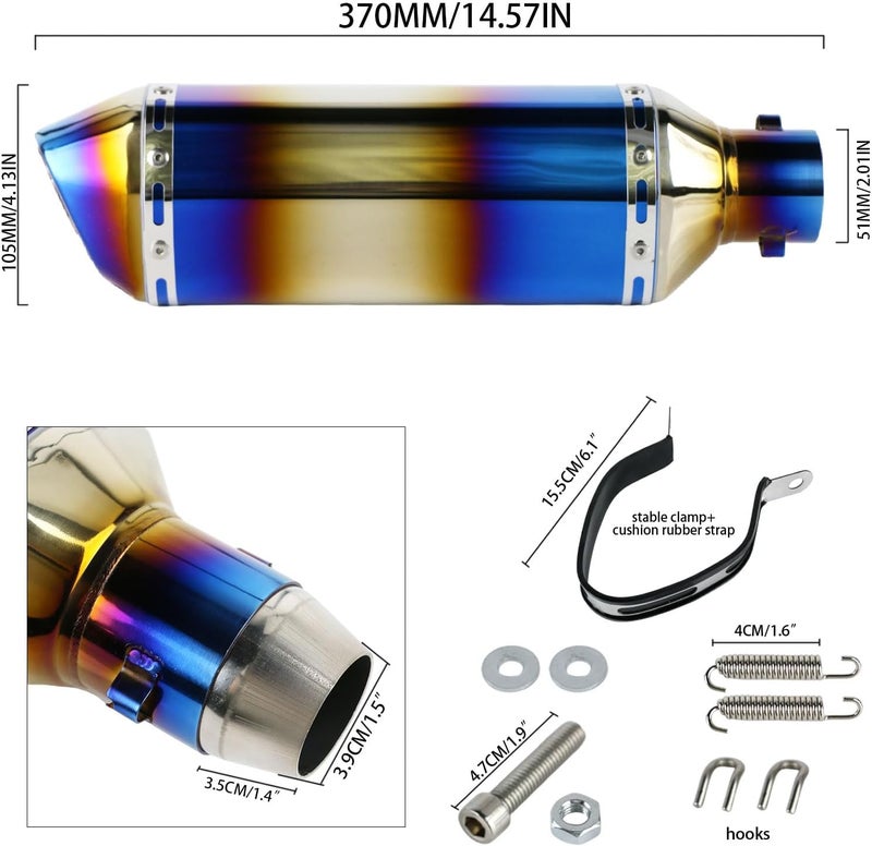 PACEWALKER Motorcycle Slip On Muffler, 1.5-2" Universal Motorcycle Exhaust with Removable DB Killer for Street/Sport Motorcycles and Scooters, Dirt Bike ATV Street Bike 38-51mm Inlet(Grilled Blue) - Image 2
